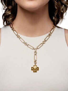 Love Clover Bold Link Lariat Necklace 24K Gold Plate NWOT